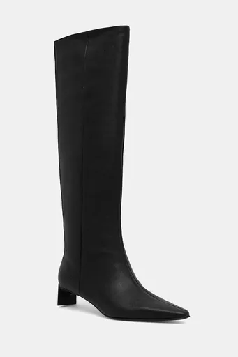Kožené čižmy Calvin Klein SET BACK KITTEN HEEL KNEE BOOT