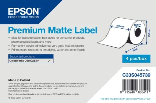 Epson C33S045739 Premium Matte, pre ColorWorks, 203mm x 60m, biele samolepiace etikety