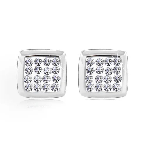 Strieborné 925 náušnice - lesklý štvorec zdobený čírymi zirkónmi, puzety