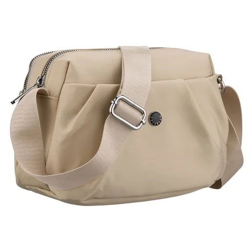 Dámska ecru dvojkomorová crossbody kabelka z polyesteru s vonkajším vreckom