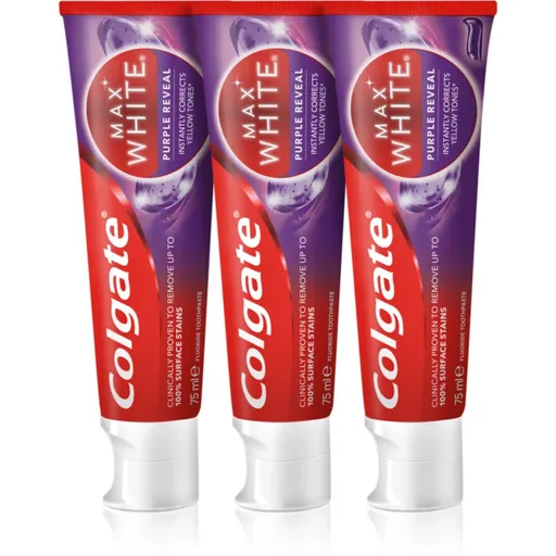 Colgate Max White Purple Reveal osviežujúca zubná pasta 3x75 ml