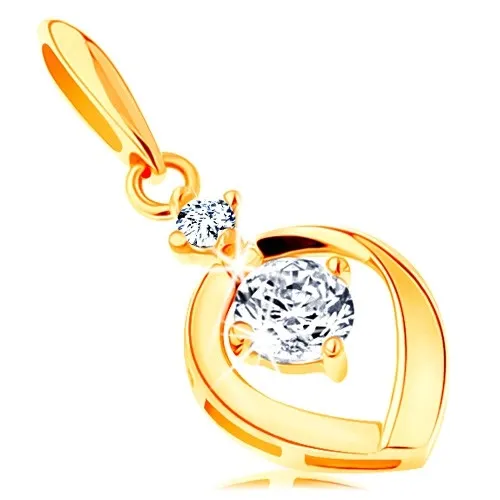 Prívesok zo žltého 14K zlata - okrúhly číry zirkón v obryse kvapky