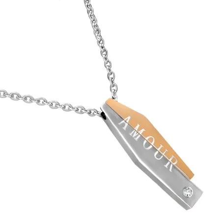 Oceľový náhrdelník - dvojdielny prívesok s nápisom AMOUR