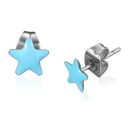 Oceľové náušnice - modré glazúrované hviezdy