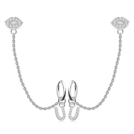 Strieborné 925 náušnice do dvoch dierok - spojená pusa a písmeno U, puzetky