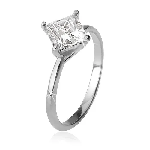 Prsteň so štvorcovým zirkónom na zatočených paličkách, striebro 925 - Veľkosť: 49 mm