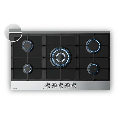 Klarstein Verosteel plynová varná doska, 5 horákov, Elektrické zapalovanie, Kompatibilná s zemným plynom a LPG, 10400W, 90cm