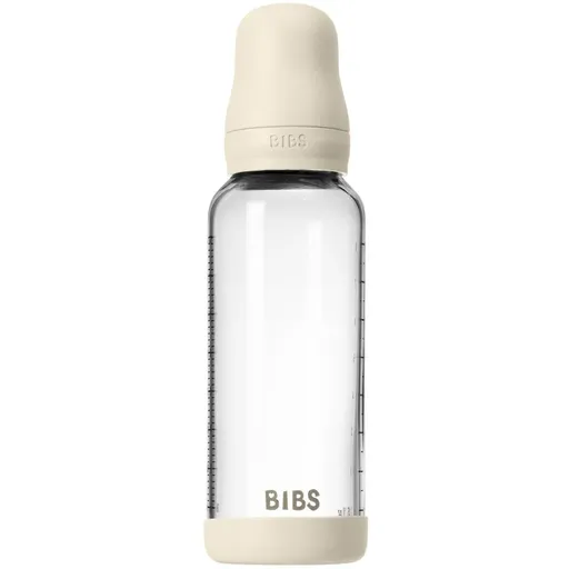 BIBS Baby Glass Bottle Silicone antikoliková fľaša so silikónovým náustkom Ivory 240 ml