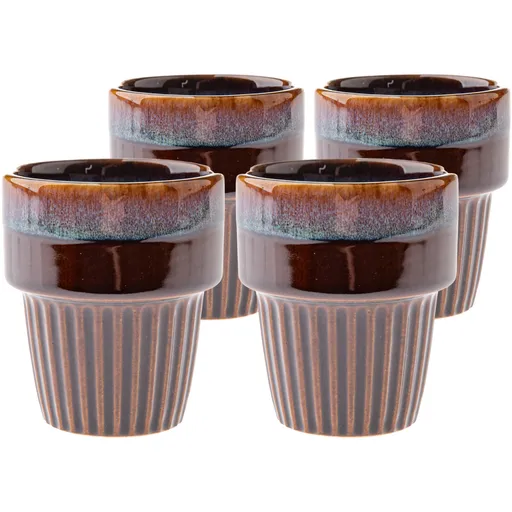 Súprava 4 keramických hrnčekov Rustik 100 ml, tmavohnedá