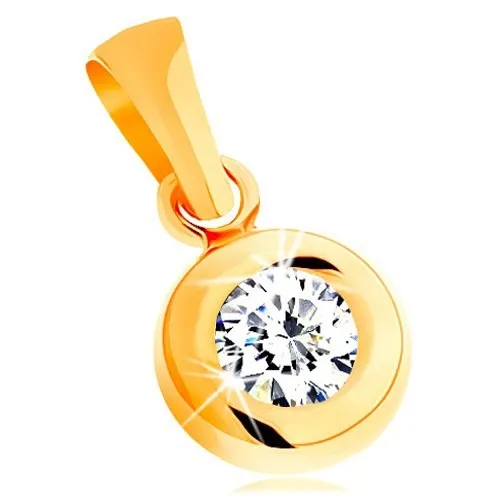 Prívesok zo žltého 14K zlata - okrúhly číry zirkón v lesklej zaoblenej objímke