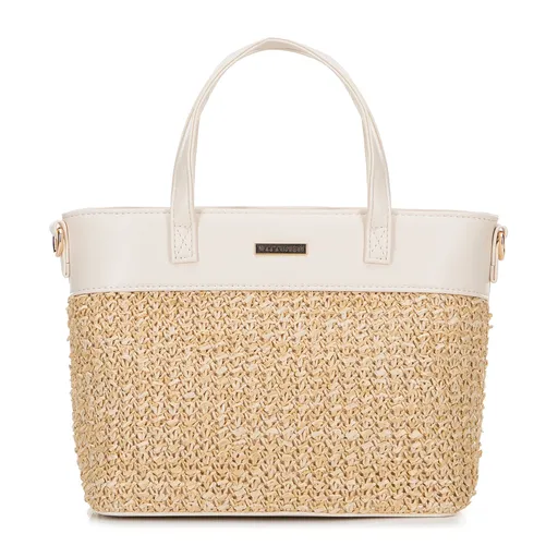 Dámsky kabelka z výpletu a ekokože béžovo-krémový 100-4Y-412-91