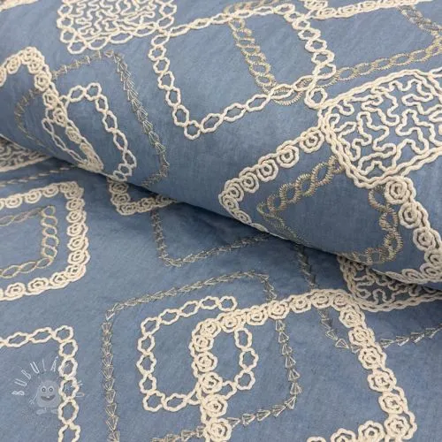 Bavlnená látka JEANS EMBROIDERY Square light blue