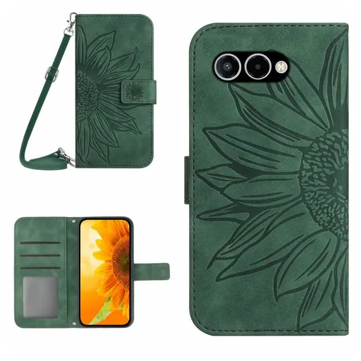ART SUNFLOWER Peňaženkový kryt so šnúrkou pre T Phone 3 zelený