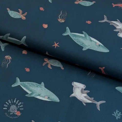 Bavlnená látka Sea life petrol digital print
