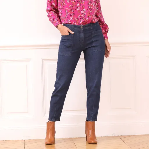 Džínsy mom s našitými vreckami