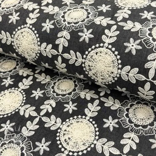 Bavlnená látka JEANS EMBROIDERY Niva design D
