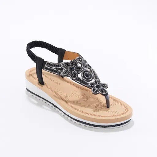 Sandále so štrasom, na kline