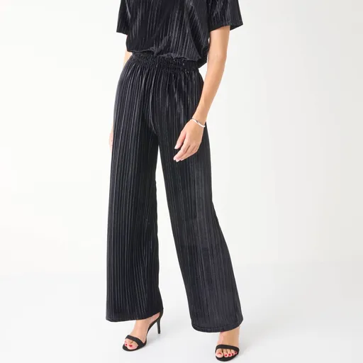 Velúrové široké nohavice s pružným pásom