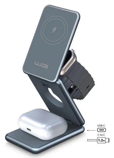 WG - Bezdrôtová nabíjačka WG39, 3v1, 15W+5W+3W, sivá