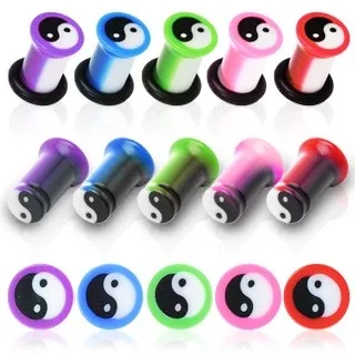 Plug do ucha UV, Ying Yiang znak, mramorový - Hrúbka: 10 mm, Farba piercing: Modrá