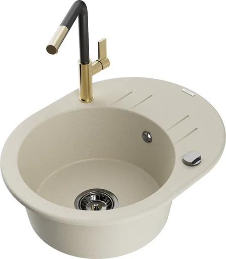 MEXEN/S MEXEN/S - Kevin granitový drez 1-miska s odkvapkávačom vrátane batérie Flora, béžová 6517-69-670401-57-B