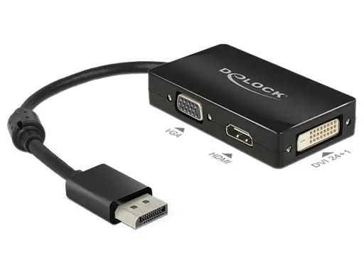 Delock Adaptér Displayport 1.1 samec > VGA / HDMI / DVI samica pasívny čierny