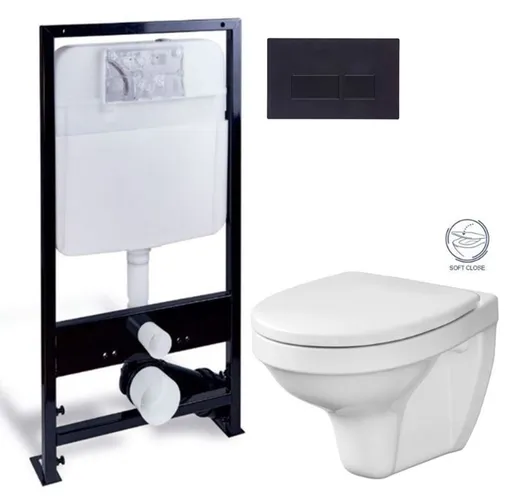 PRIM predstenový inštalačný systém s čiernym tlačidlom 20/0044 + WC CERSANIT DELFI + SOFT SEDADLO PRIM_20/0026 44 DE2