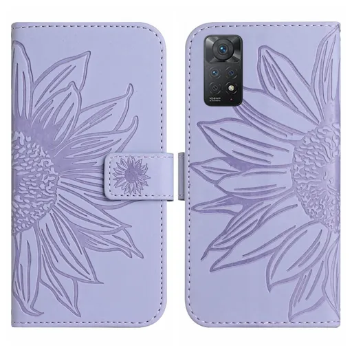 ART SUNFLOWER Peňaženkový obal so šnúrkou pre Xiaomi Redmi Note 11 / Note 11S svetlofialový