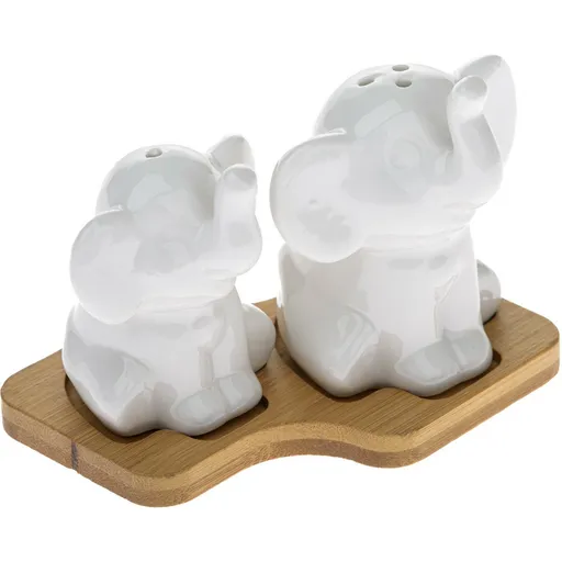 Porcelánová soľnička a korenička s podtáckou Slony