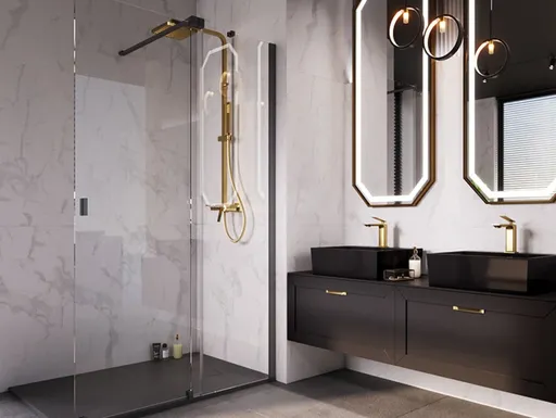 BESCO - Walk-in sprchovací kút VAYO BLACK - Farba rámu zásteny - Hliník čierny, Rozmer A - 120, Rozmer C - 200, Smer zatváranie - Univerzálny Ľavé / Pravé, Výplň - Číre bezpečnostné sklo - 8 mm BCVAYO120BC