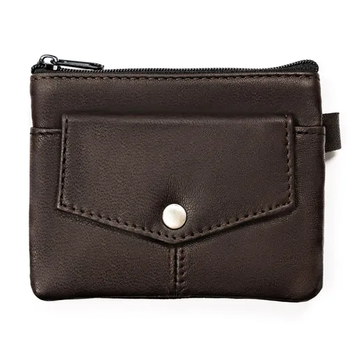 Etui ze skóry naturalnej w ciemno brązowym kolorze z kieszonkami na suwak