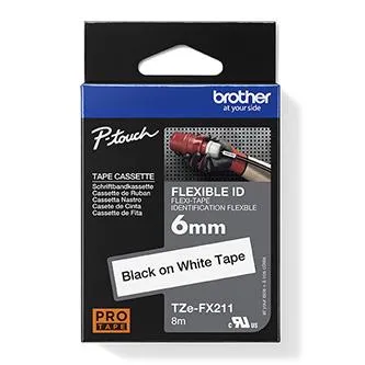 Brother originál páska do tlačiarne štítkov, Brother, TZE-FX211, černý tlač/biely podklad, laminovaná, 8m, 6mm, flexibilná