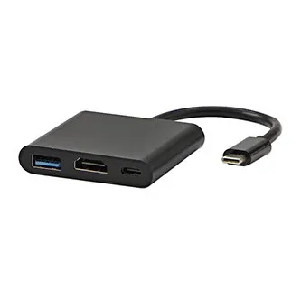 USB/Video prevodník + HUB, DP Alt Mode, USB C samec - HDMI samice + USB C samice (PD) + USB A samice, čierny, All New box 4K2K@30H
