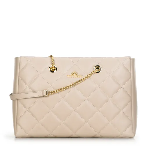 Dámska kožená kabelka prešívaná v romby svetlobéžová