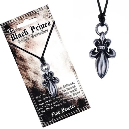 Šnúrkový náhrdelník - lesklý  prívesok Fleur de Lis striebornej farby