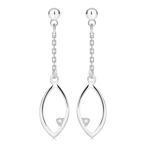 Briliantové náušnice zo striebra 925 - obrys zrnka, číry diamant, puzetky