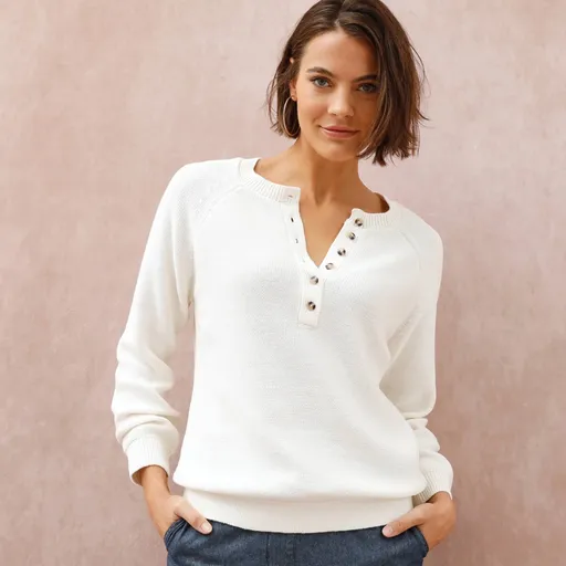 Jednofarebný pulóver s výstrihom na gombíky