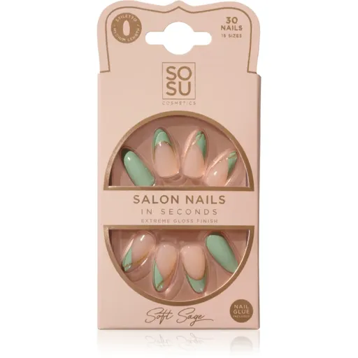 SOSU Cosmetics Salon Nails umelé nechty odtieň Soft Sage 30 ks