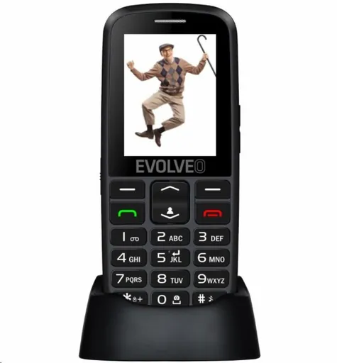 EVOLVEO EasyPhone EG, mobilný telefón pre seniorov s nabíjacím stojanom, čierna