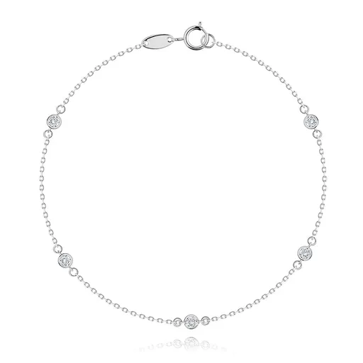 Náramok z bieleho 14K zlata - okrúhle číre zirkóny, skosené očká