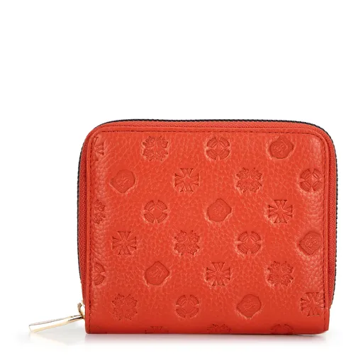 Dámska kožená peňaženka s embosovaním oranžová 99-1E-309-6