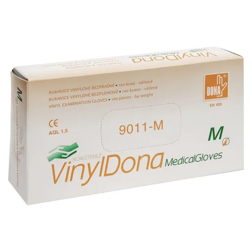 DONA Rukavice vyšetrovacie vinyl bezprašné veľkosť M 100 kusov
