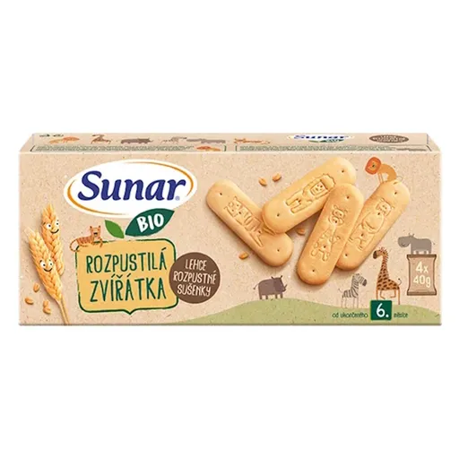 SUNAR Rozpustné zvieratká sušienky 6m+ BIO 4 x 40 g