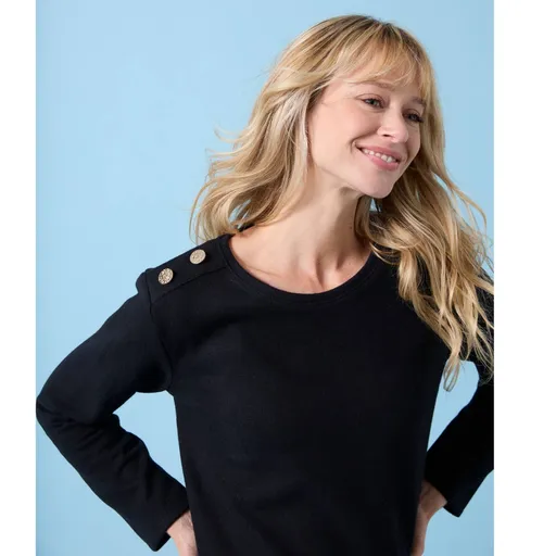 Jednofarebné úpletové tričko s gombíkmi na pleci, pre nižšiu postavu