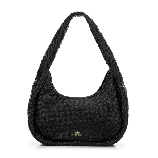 Bagetová kabelka z koženej pleteniny čierna