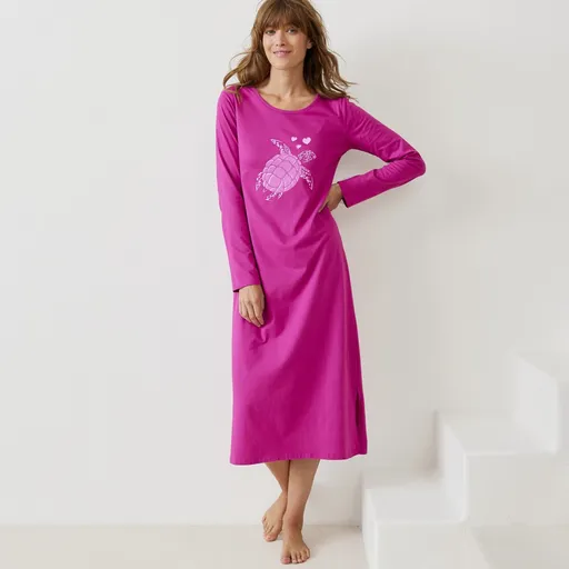 Dlhá nočná košeľa s dlhými rukávmi a potlačou Korytnačka