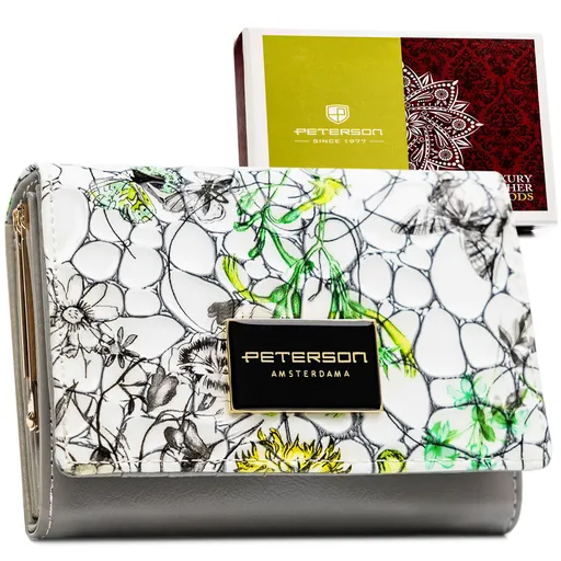 Zelená dámska peňaženka z prírodnej kože s RFID ochranou a kvetinovým vzorom – Peterson