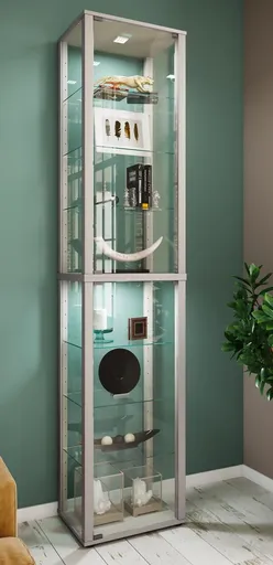 VCM Stojací vitrína Kavisa XL, stříbrná