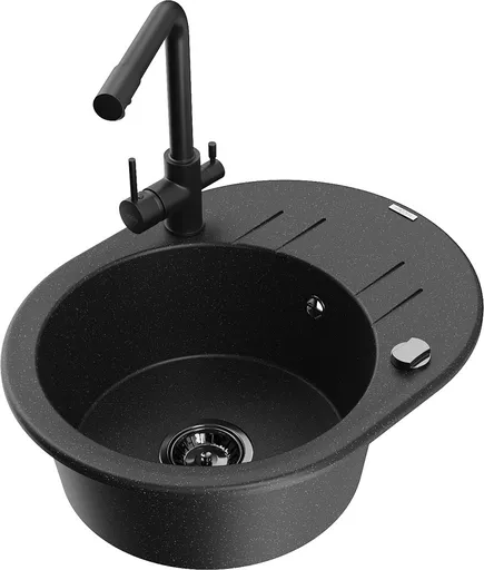 MEXEN/S MEXEN/S - Kevin granitový drez s odkvapkávačom vrátane batérie Duero, čierna/srebrny metalik 6517-73-671600-70-B