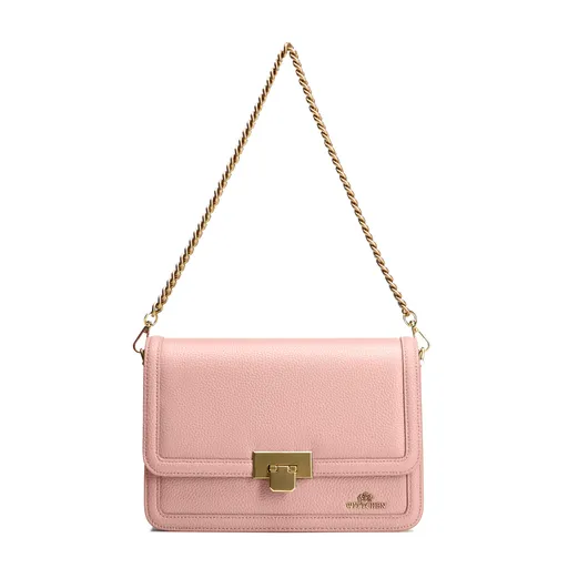 Kožená crossbody kabelka s retiazkou ružová